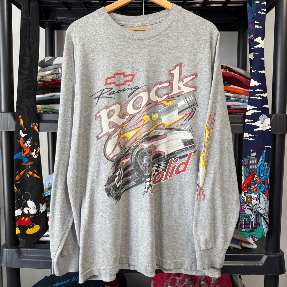 Vintage Gray Chevrolet Racing Rock Solid Long Sleeve Shirt XL